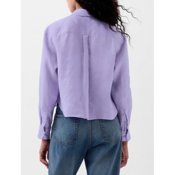 GAP Women Linen Shirt Long Sleeves Cropped Casual Minimalist Classic PURPLE XL - Picture 12 of 12
